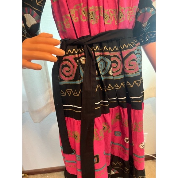Vintage Ramona Rull Folk Art Festival Dress Pink Black Cotton Size S/M (P) - Picture 12 of 16